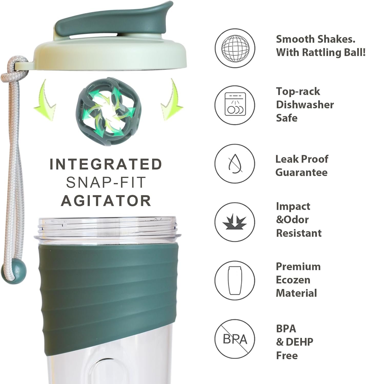 Protein Shaker Bottle 24oz – Teal Transparent with Measurement Scale, Silicone Grip & Teal Shaker Ball – Perfect for Protein Shakes, Smoothies, and Supplements - Image 2