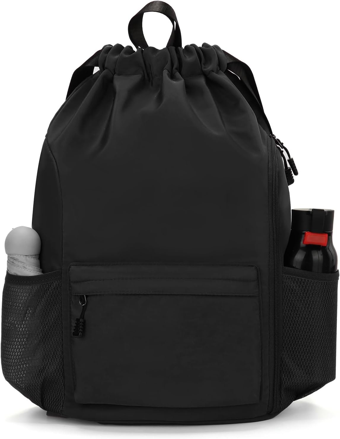 Waterproof Drawstring Gym Backpack Bag for Men & Women,Sports Gym Bag with Side Pocket Black - Image 2