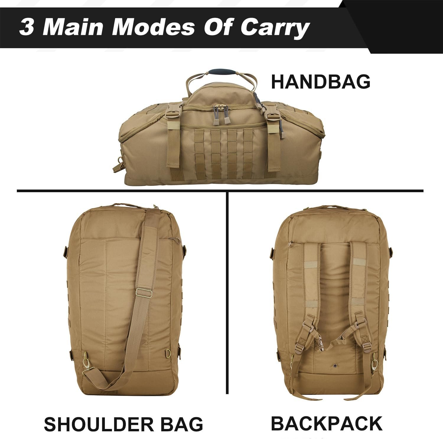 3 In 1 Military Backpack Travel Duffle Bag for Weekender Gym Traveling Workout Deployment - Image 2