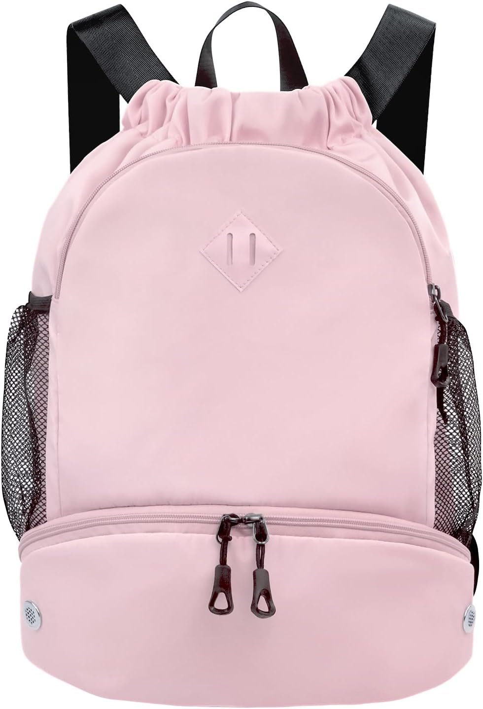 Drawstring Backpack Gym Backpack with Shoe Compartment for Men Women String Sports Bag with Wet Pocket Cinch Swim Beach Bag, Pink (Patent Pending)