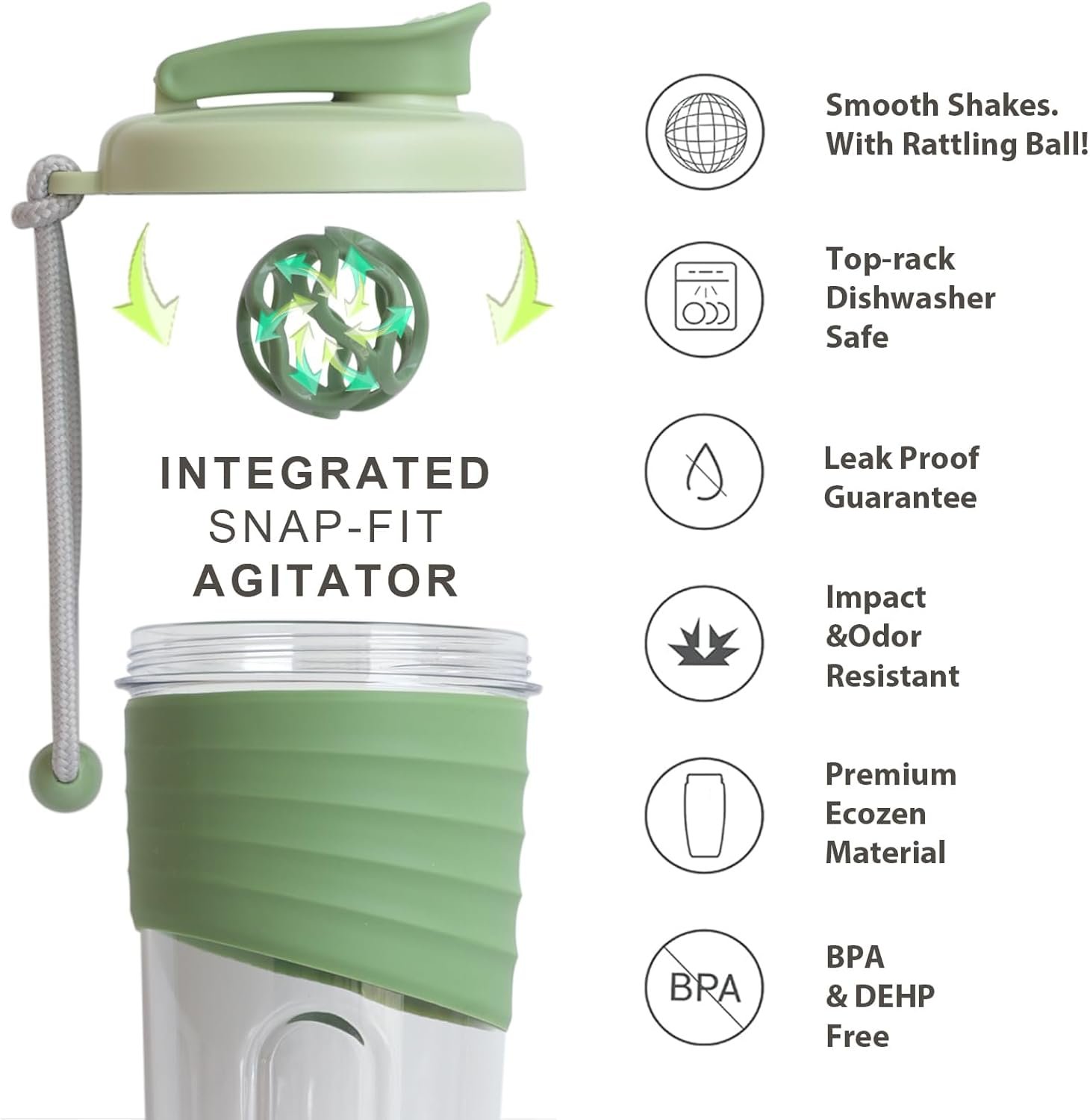 Shaker Bottle for Protein Mixes,24 oz,Protein Shaker Bottles with Whisk Ball, Mixer Bottle, Protein Bottle,Portable Pre Workout Whey Protein Drink Shaker Cup,Forest Green - Image 2