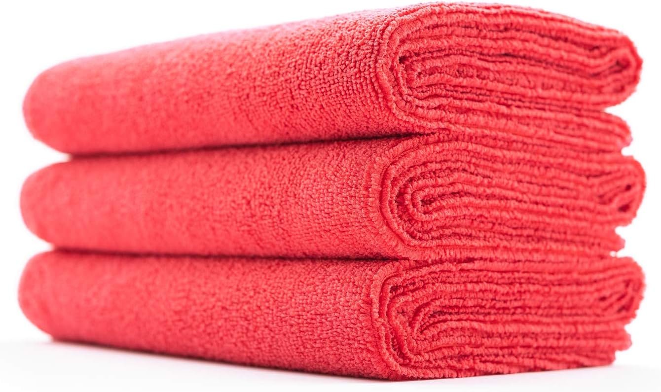 Sport & Workout Towel - Gym, Exercise, Fitness, Spa, Ultra Soft, Super Absorbent, Fast Drying Premium Microfiber, 320gsm, 16in x 27in, Red (3-Pack)