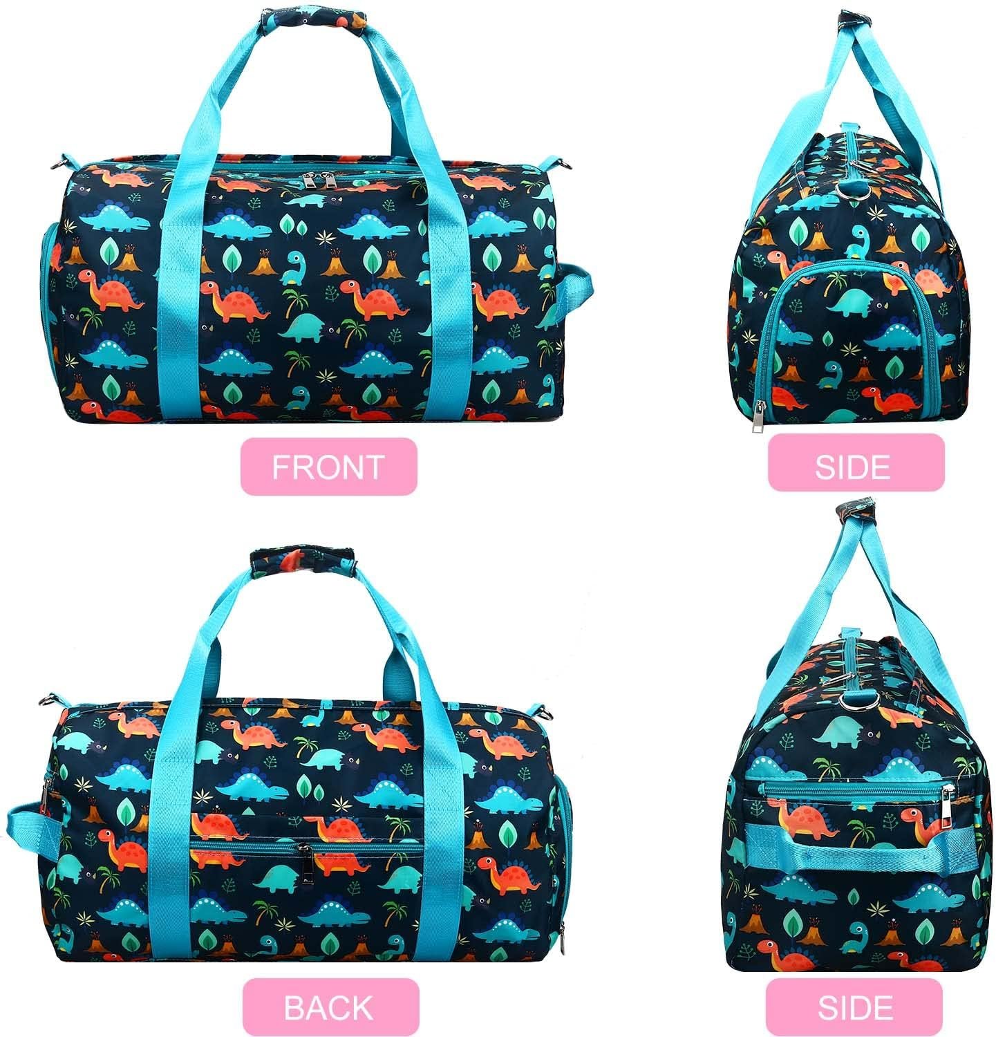 Gym Travel Duffle Bag for Girls - Gymnastics Sports with Shoe Compartment & Wet Pocket Dinosaur Kids Travel Bag Teens Weekender Sleepover Carry On Bag - Image 2