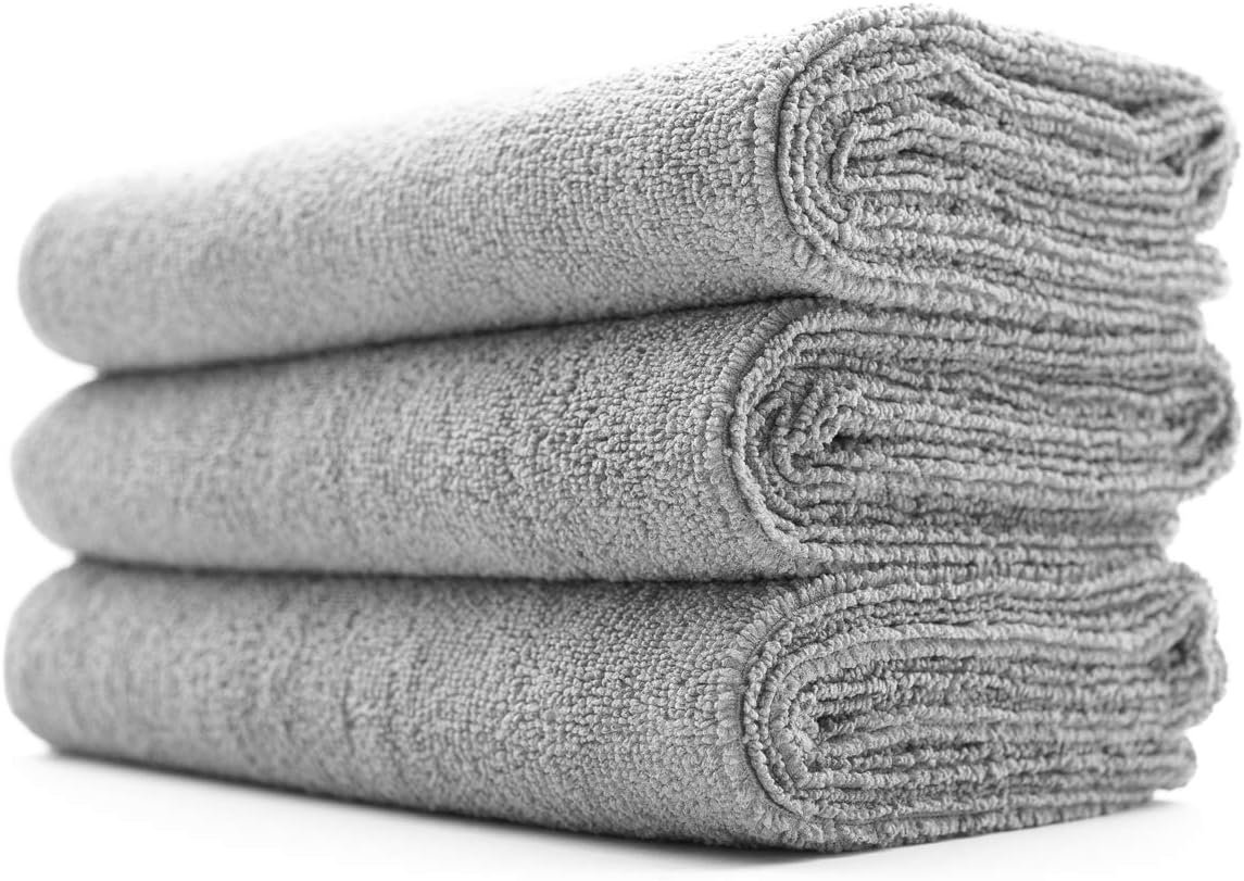 Sport & Workout Towel - Gym, Exercise, Fitness, Spa, Ultra Soft, Super Absorbent, Fast Drying Premium Microfiber, 320gsm, 16in x 27in (3-Pack) (Ice Grey)