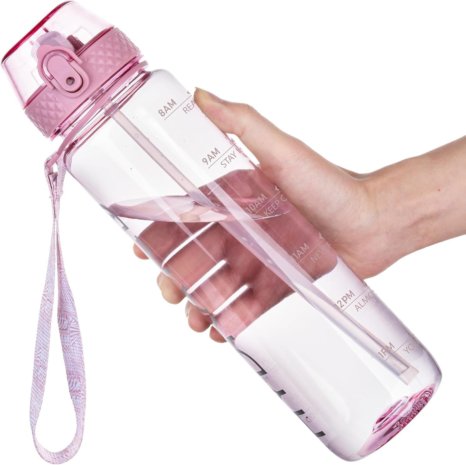 Clear Water Bottle With Straw 32oz Sports Water Bottles Motivational with Time Marker BPA Free Clear Plastic Water Bottle Wide Mouth for Gym Travel Home School Office