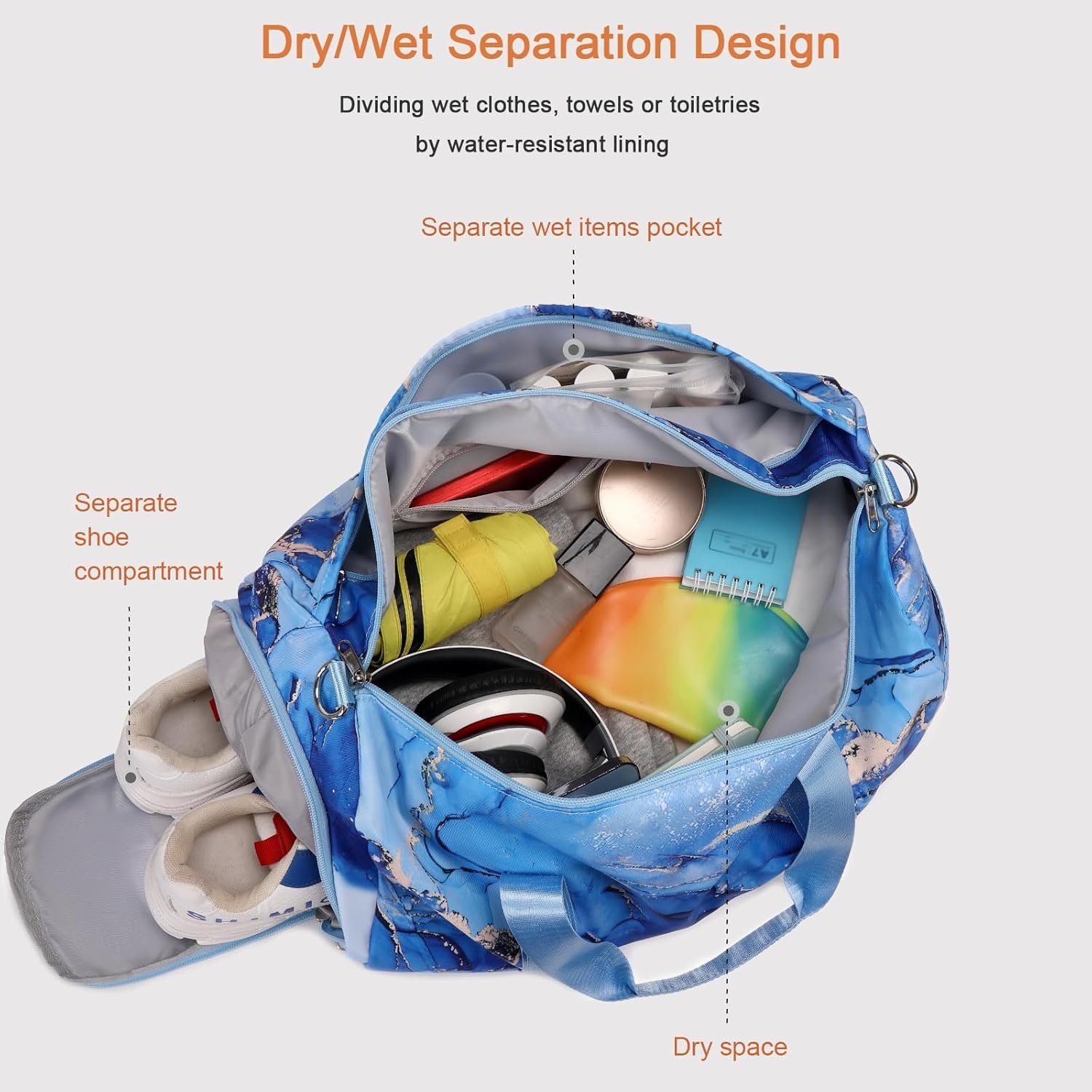 Gymnastics Bag Teens Overnight Duffle Bag with Shoe Compartment Travel Weekender Sleepover Carry On Bag (Gilded Blue) - Image 2