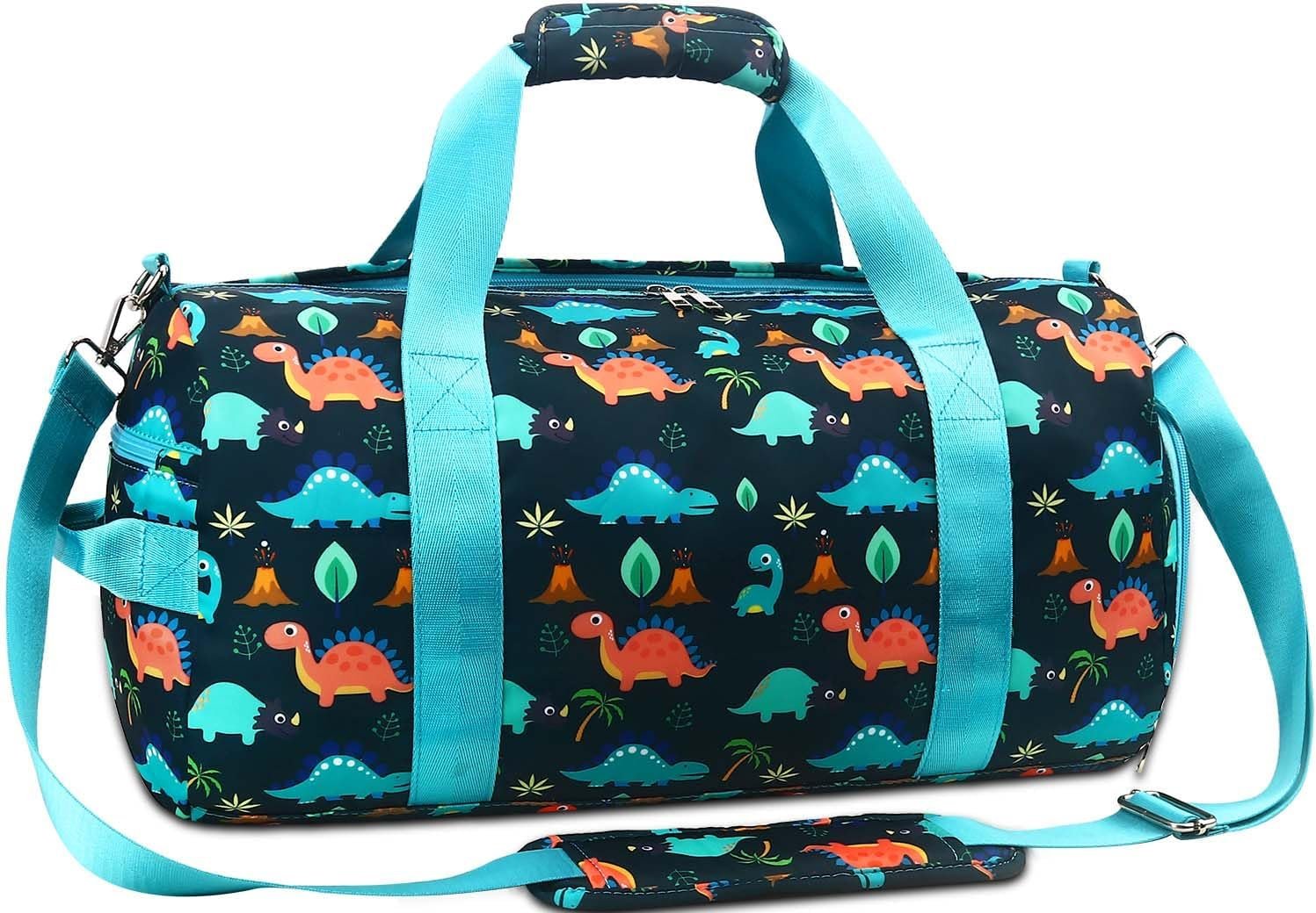 Gym Travel Duffle Bag for Girls - Gymnastics Sports with Shoe Compartment & Wet Pocket Dinosaur Kids Travel Bag Teens Weekender Sleepover Carry On Bag