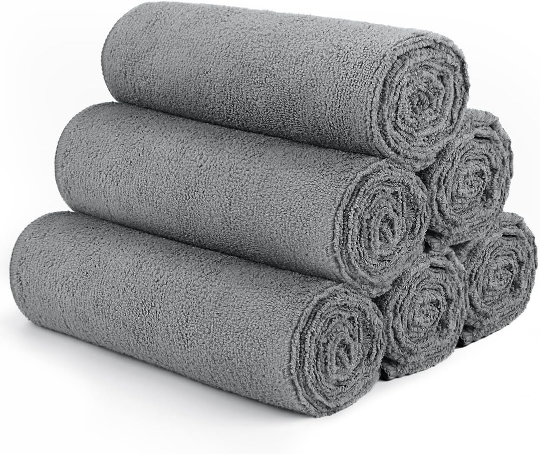Gym Towels, Highly Absorbent Sweat Towels, Soft and Quick Drying Gym Towel for Daily Use, Multi-Purpose Towel for Sport, Salon, Spa, Hotel, 16 x 27 Inch, Grey, 6 Pack