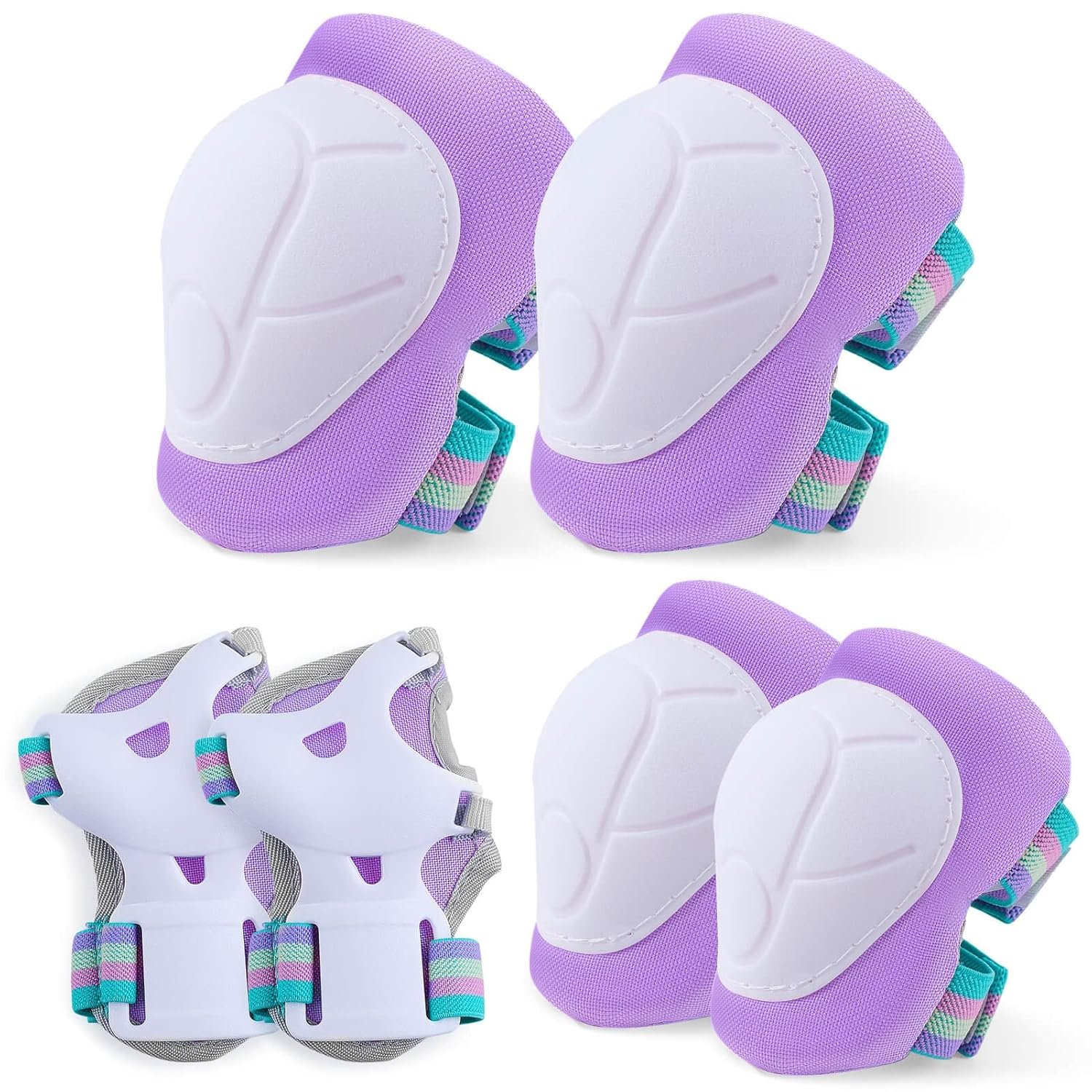Knee Pads for Kids Knee and Elbow Pads Wrist Guards Adjustable Protective Gear Set for Girls Boys Inline Skating Biking Skateboard Scooter Knee Pads,Purple,3-8 Years